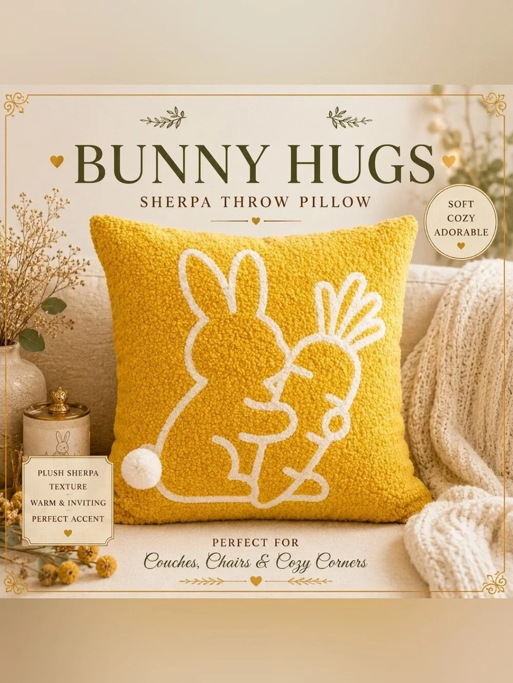 Bunny Hugs Sherpa Throw Pillow With Insert
